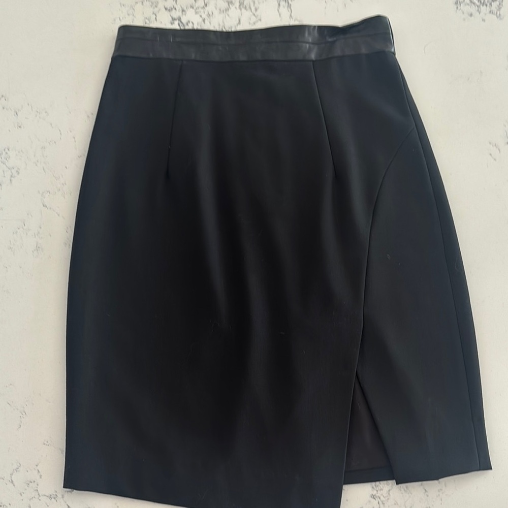 Milly Black Asymmetrical Pencil Skirt Leather Waistband 4